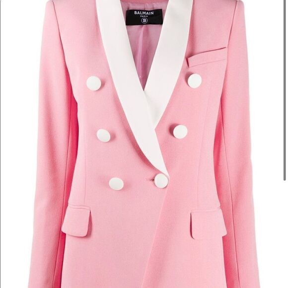 Balmain pink double breasted blazer. Luxe women designer tailored blazer sz 12Us - Picture 4 of 9